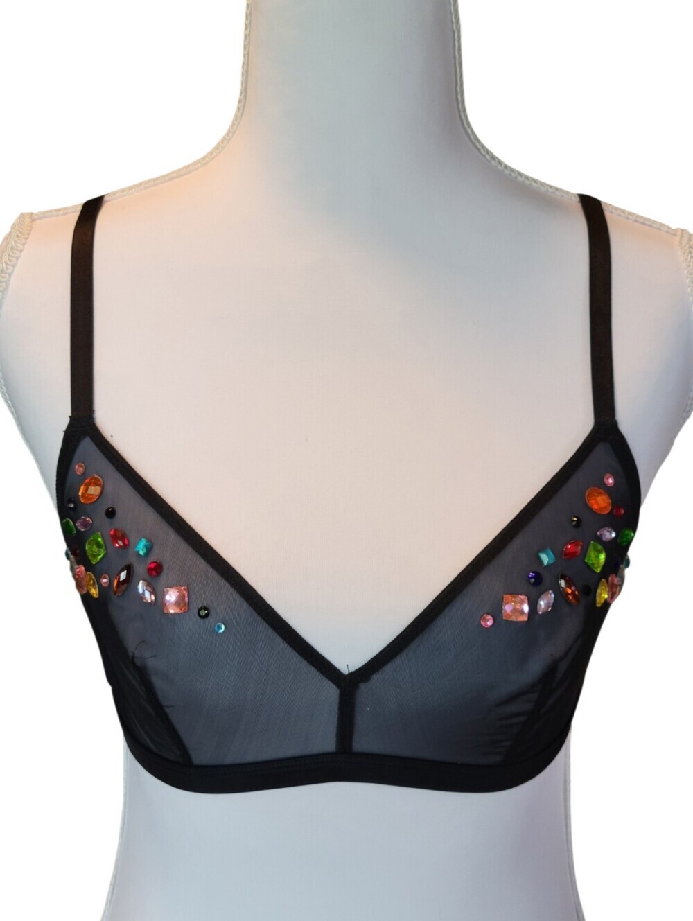 Savage X Fenty Black Sheer Mesh Colorful Gem Bralette